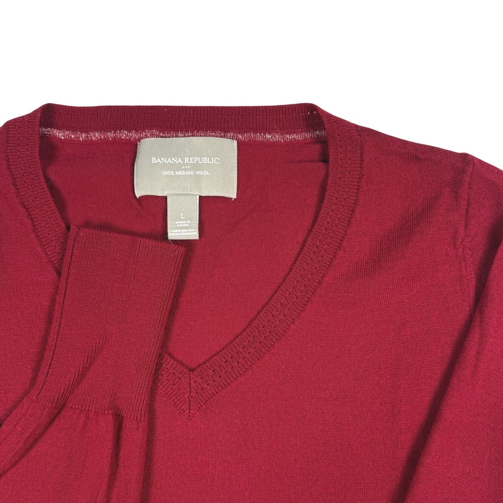 Banana Republic Womens Red 100% Merino Wool V-Neck Long Sleeve Sweater Large